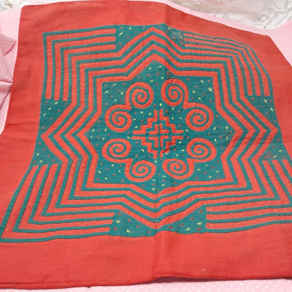 Reverse Embroidery Pillow Top Cover Stained Handmade 15"‎ Square